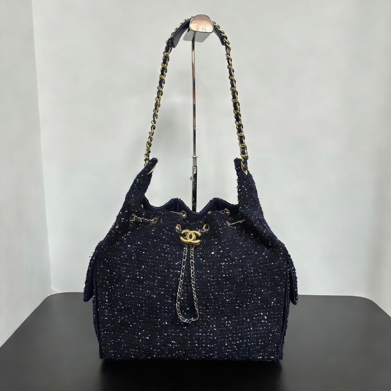 Chanel 中號 海軍藍毛呢 肩背包34*28 99新配件塵袋-6