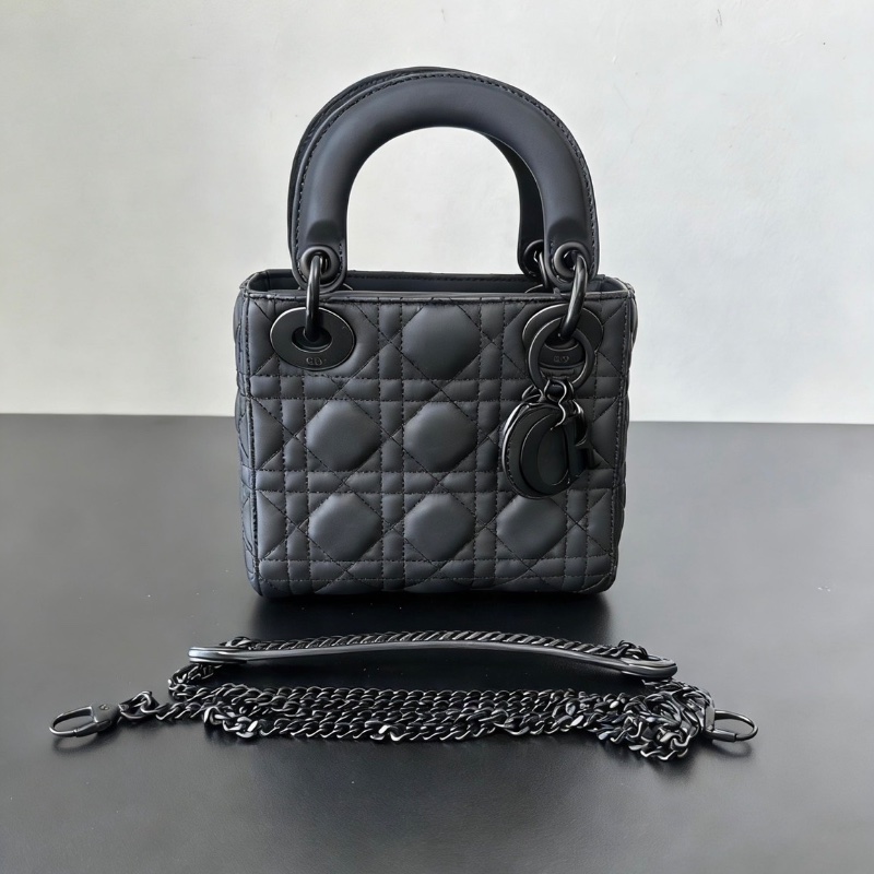 Dior 三格磨砂黑手提肩背斜背包16.5*15 99新配件肩帶塵袋-1