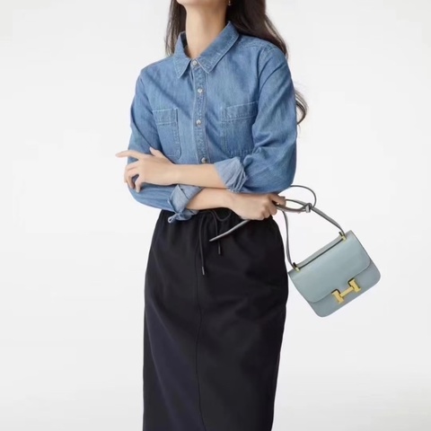 Hermes 康康19 8u冰川藍  19*15*5  全新配件購證塵袋鏡子盒子