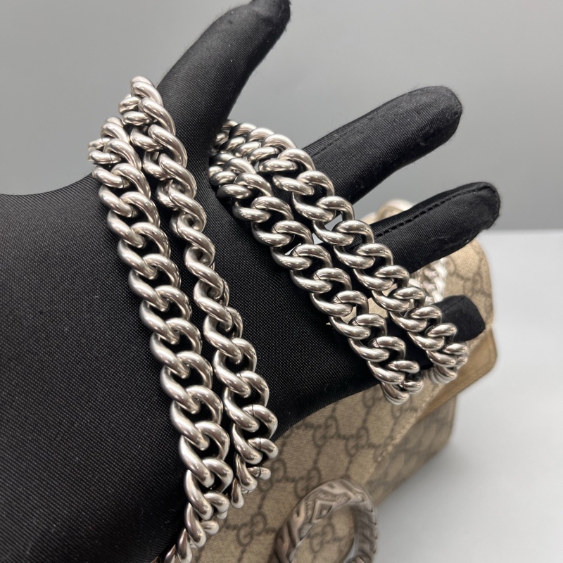 GUCCI 老花駝色中號酒神鏈條包 尺寸28*17-6