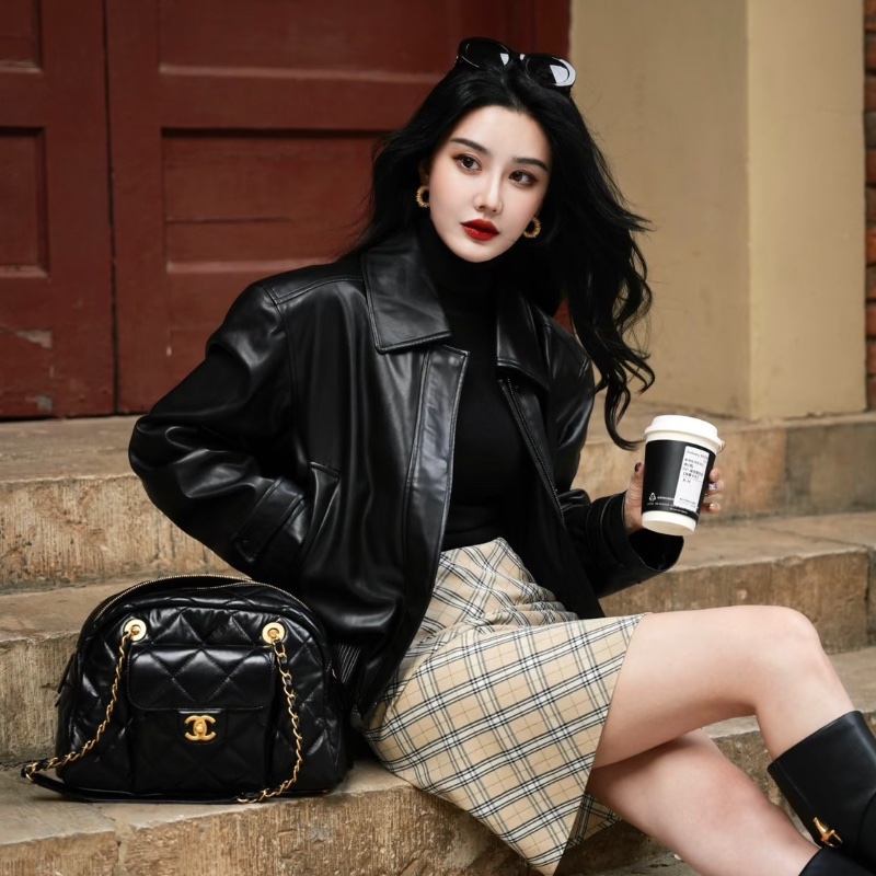 Chanel 保齡球芯片款 牛皮 黑色21*33*14.5 全新配件塵袋-0