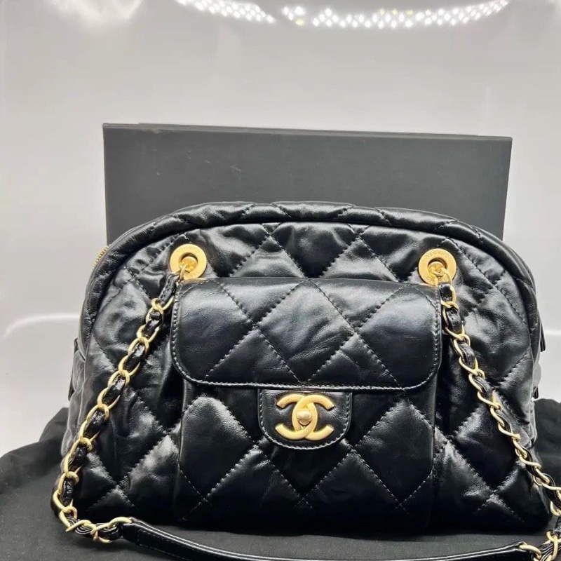 Chanel 保齡球芯片款 牛皮 黑色21*33*14.5 全新配件塵袋-1