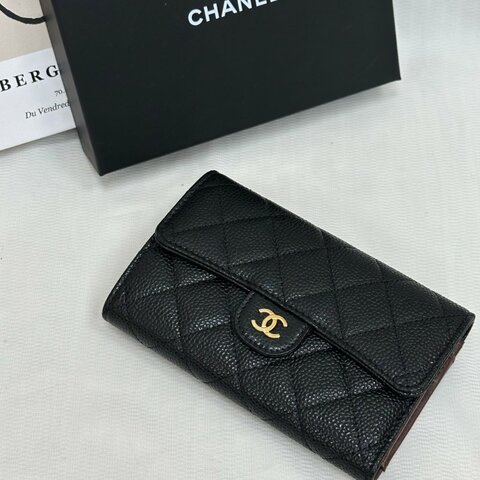 【現貨】CHANEL 經典 牛皮 魚子醬 黑金配色 中夾