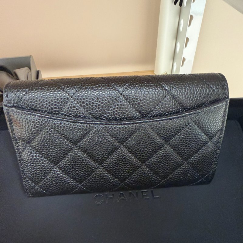 【現貨】CHANEL 經典 牛皮 魚子醬 黑金配色 中夾-5