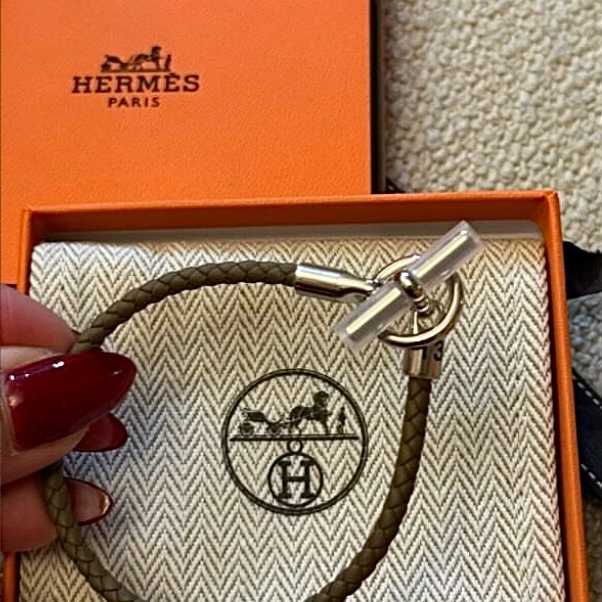 Hermes Glenna皮手鍊 大象灰金釦-1