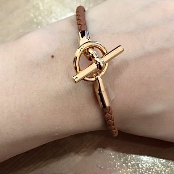 Hermes Glenna皮手鍊 大象灰金釦-2