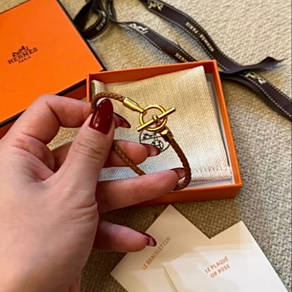 Hermes Glenna皮手鍊 大象灰金釦-3