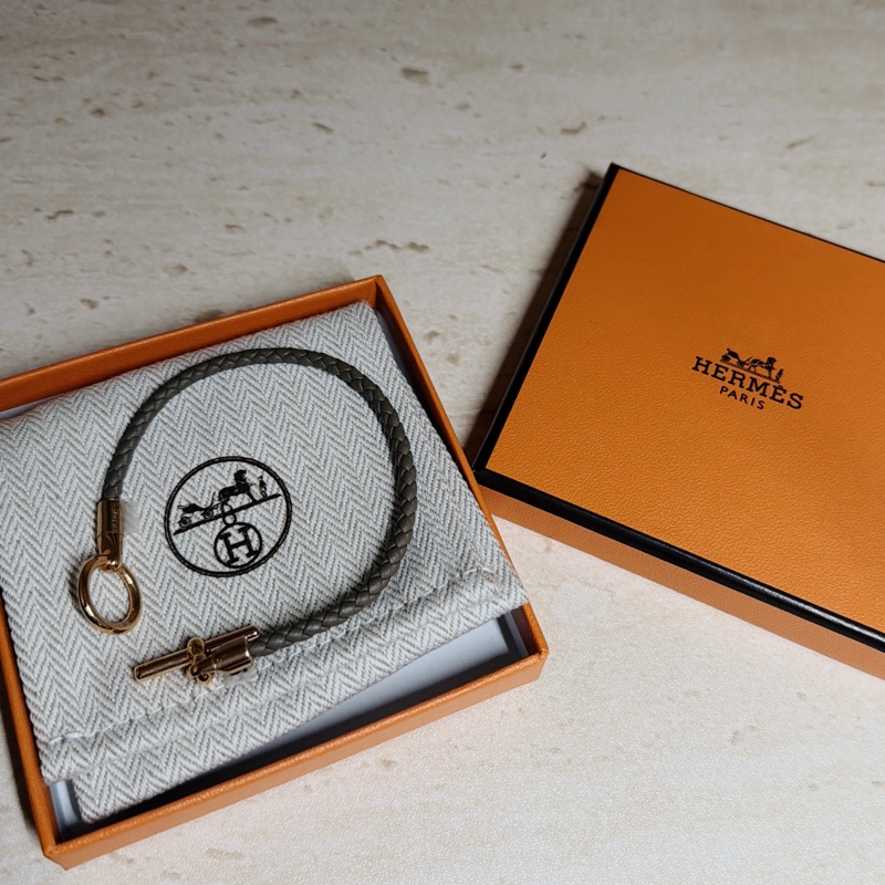 Hermes Glenna皮手鍊 大象灰金釦-4