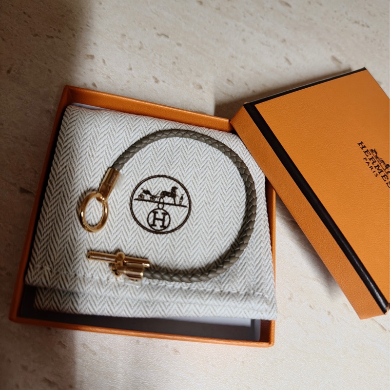 Hermes Glenna皮手鍊 大象灰金釦-5