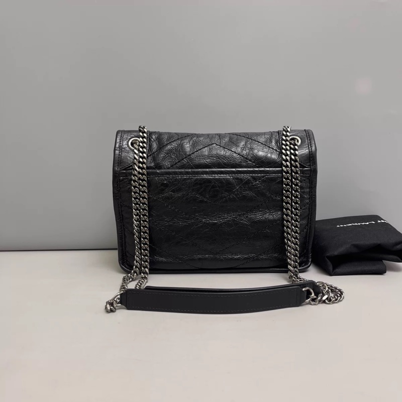 YSL Niki黑銀油臘皮小號-1