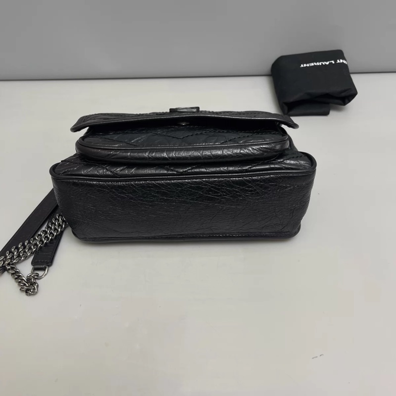 YSL Niki黑銀油臘皮小號-3