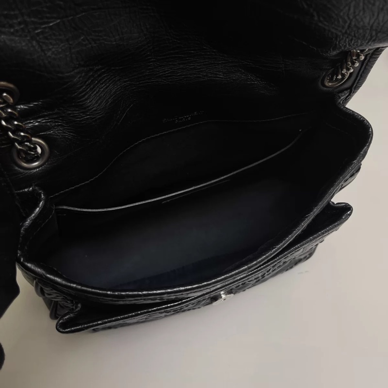 YSL Niki黑銀油臘皮小號-8