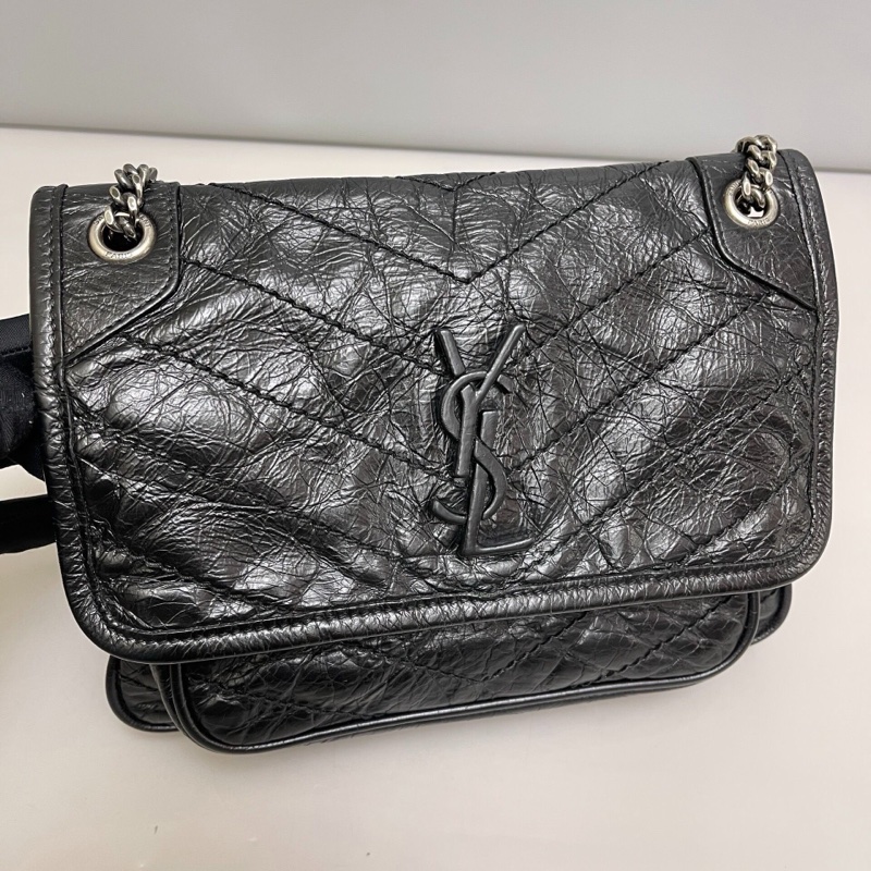 YSL Niki黑銀油臘皮小號-9