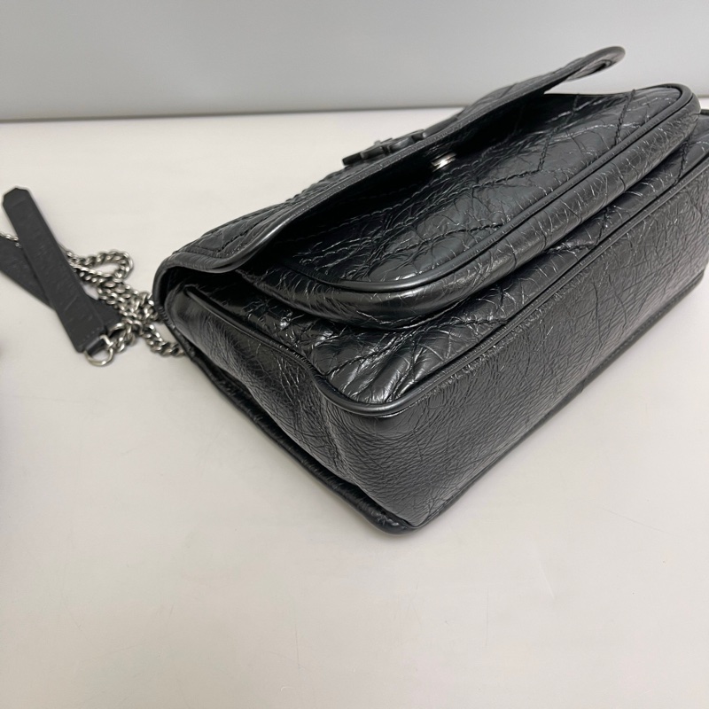 YSL Niki黑銀油臘皮小號-10