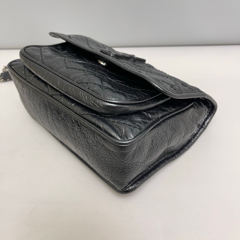 YSL Niki黑銀油臘皮小號-11