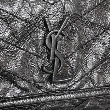 YSL Niki黑銀油臘皮小號-15