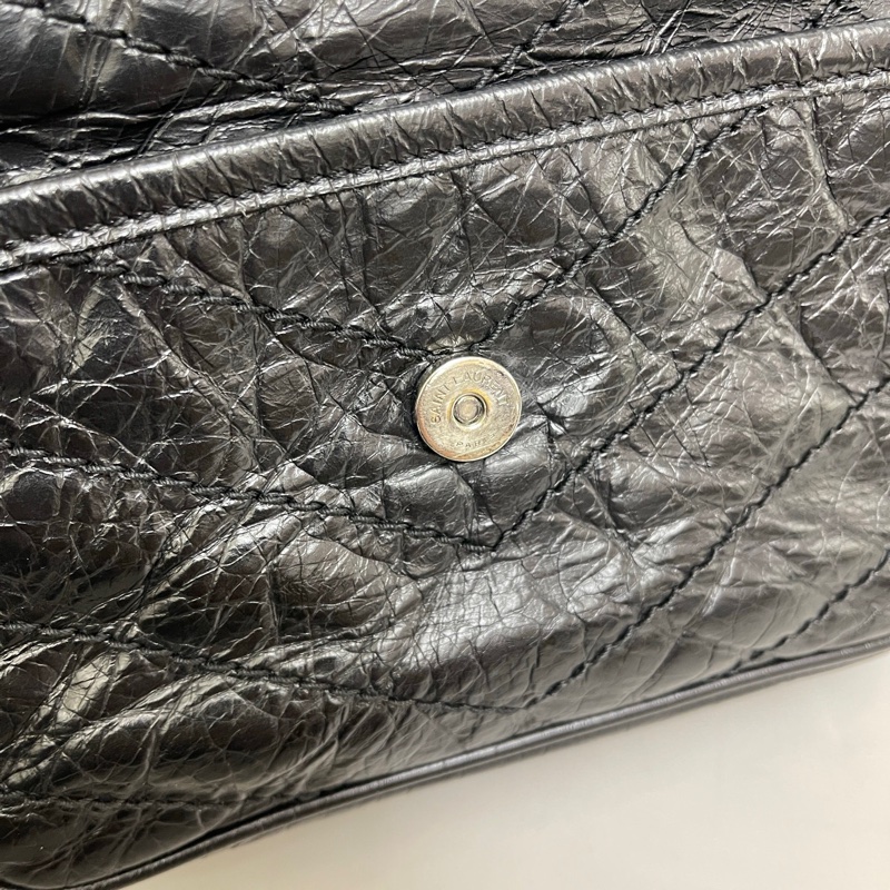 YSL Niki黑銀油臘皮小號-19