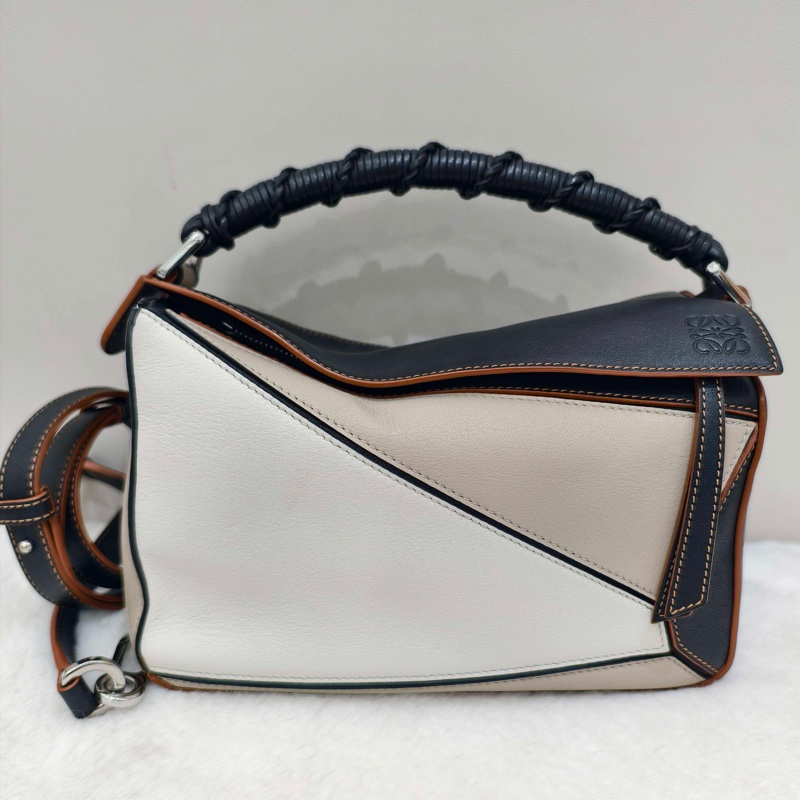 羅意威/Loewe puzzle 黑白拼燕麥色幾何包小號-0