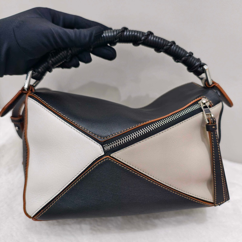 羅意威/Loewe puzzle 黑白拼燕麥色幾何包小號-1