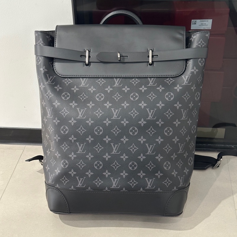 99新 路易威登/Louis Vuitton steamer 黑灰老花雙肩包-0