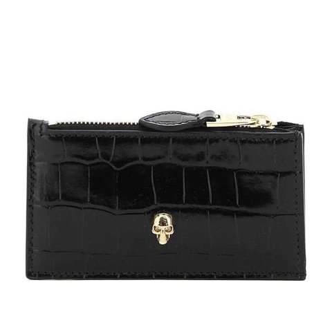 Alexander McQueen 女士 Skull 扁平拉鍊零錢包均碼碼13x7CM