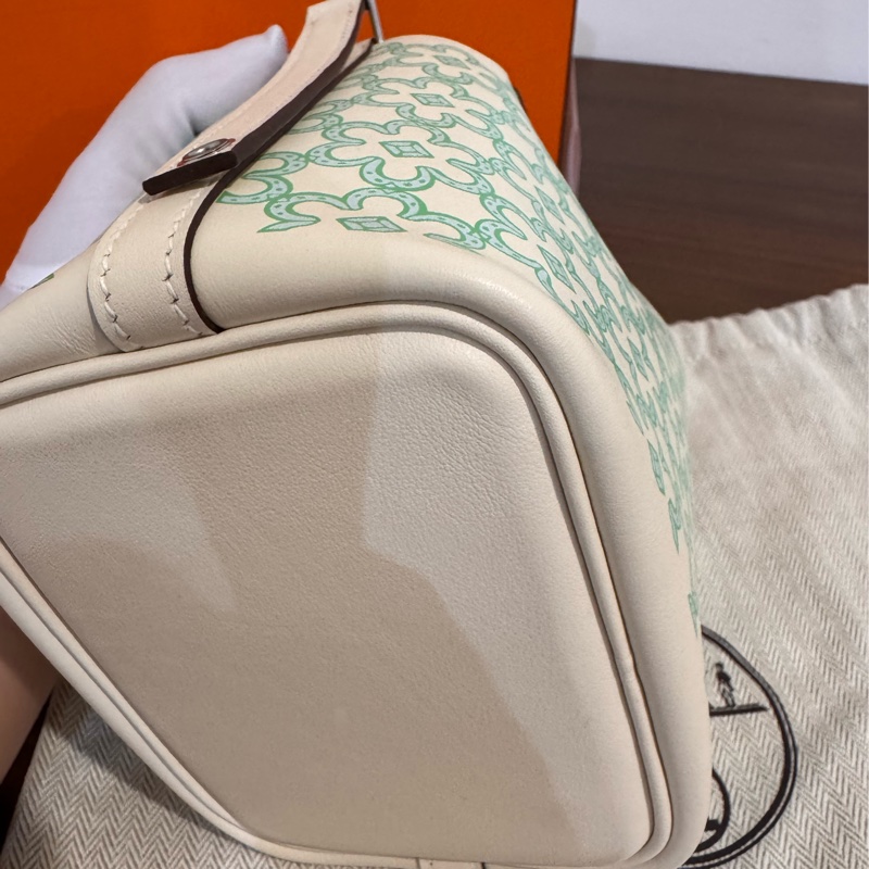 HERMES Picotin 14 Swift迷你小花菜籃(AB白x綠/U刻/銀釦)-8