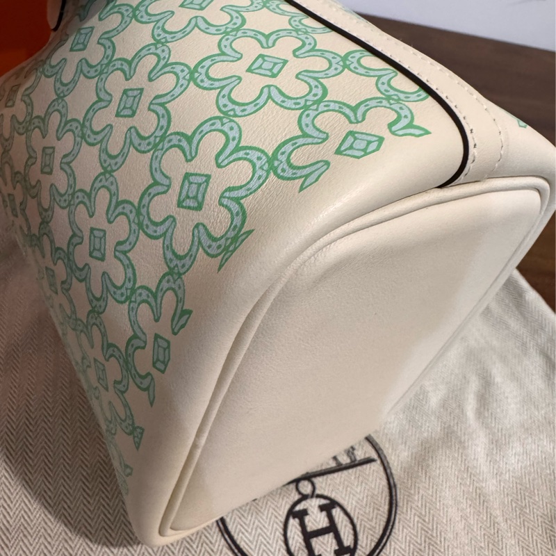 HERMES Picotin 14 Swift迷你小花菜籃(AB白x綠/U刻/銀釦)-10