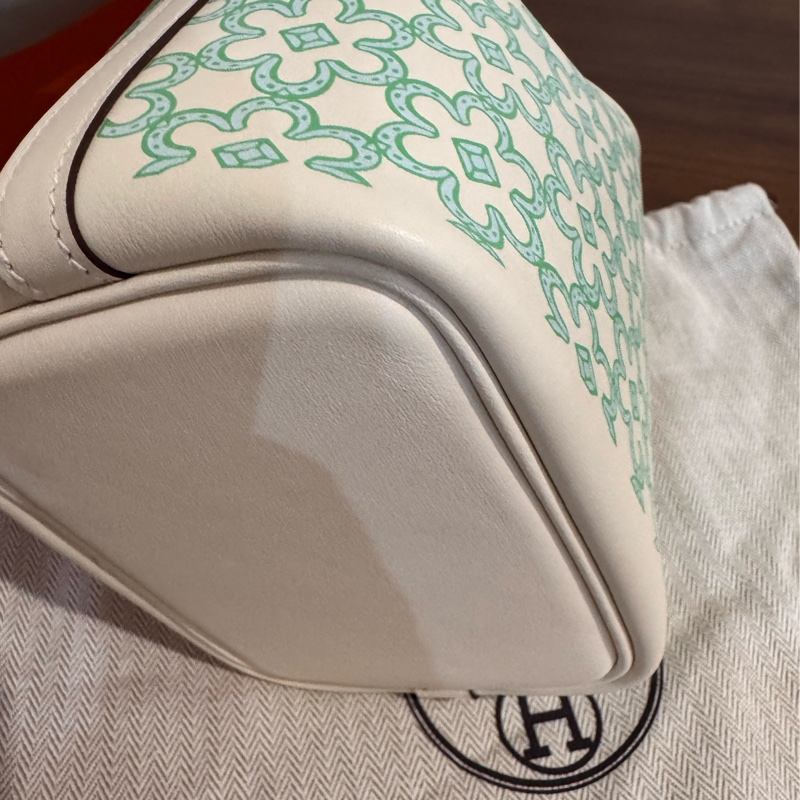 HERMES Picotin 14 Swift迷你小花菜籃(AB白x綠/U刻/銀釦)-11