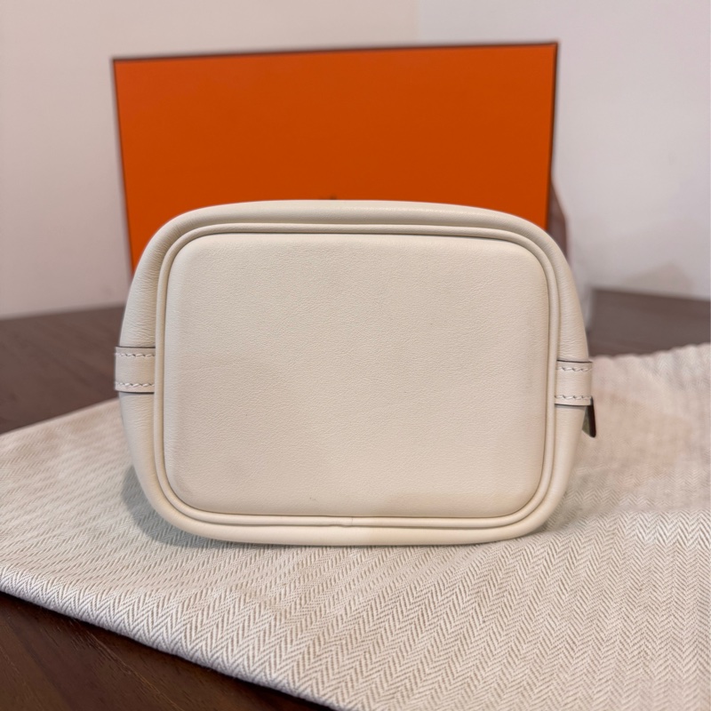 HERMES Picotin 14 Swift迷你小花菜籃(AB白x綠/U刻/銀釦)-13