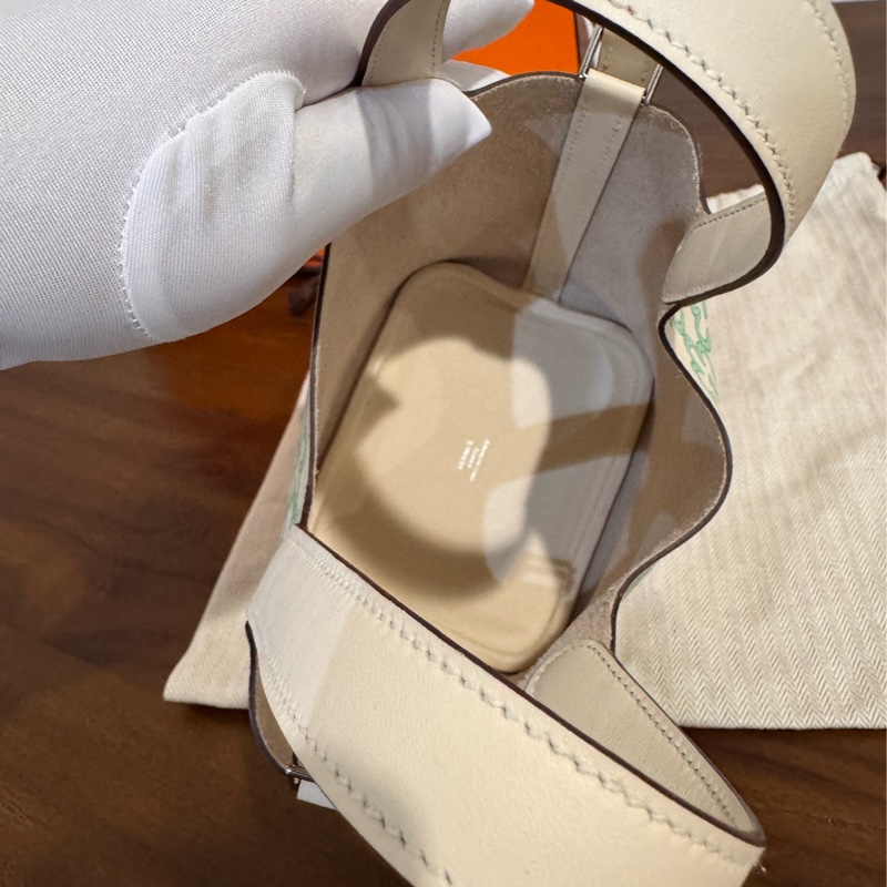 HERMES Picotin 14 Swift迷你小花菜籃(AB白x綠/U刻/銀釦)-15