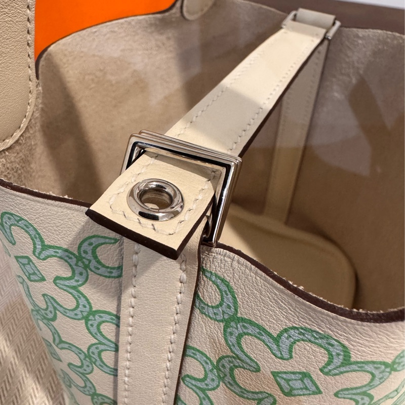 HERMES Picotin 14 Swift迷你小花菜籃(AB白x綠/U刻/銀釦)-16