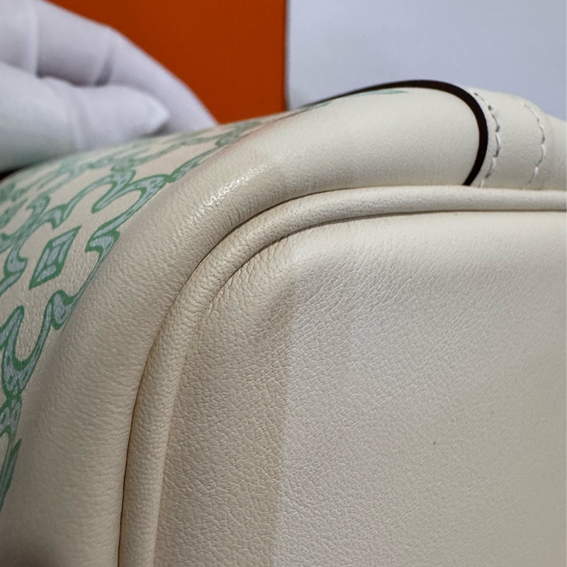 HERMES Picotin 14 Swift迷你小花菜籃(AB白x綠/U刻/銀釦)-20