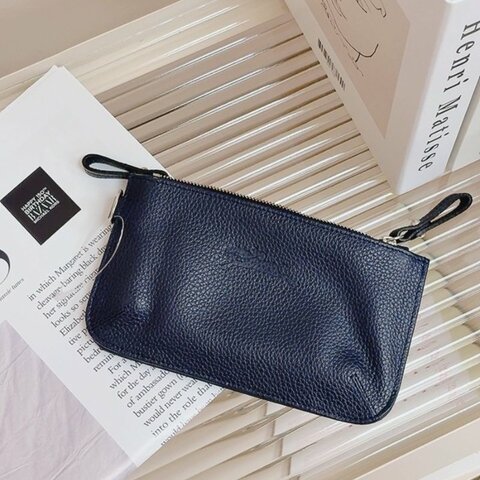 【現貨】Longchamp 雙層拉鍊手拿包 藍色