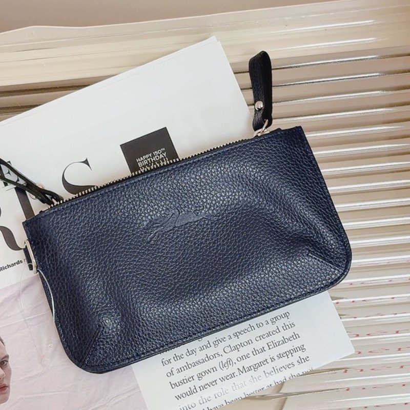 【現貨】Longchamp 雙層拉鍊手拿包 藍色-2