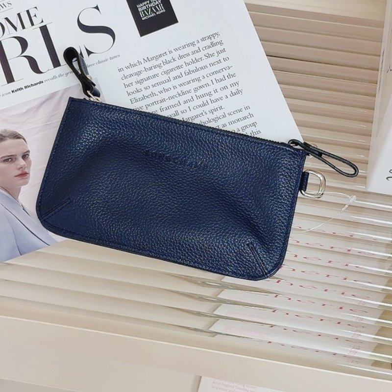 【現貨】Longchamp 雙層拉鍊手拿包 藍色-7