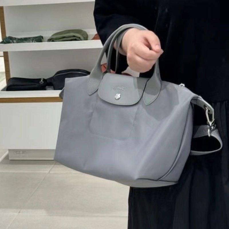 【現貨】Longchamp 加厚尼龍短柄手提包 藍灰色 S號-1