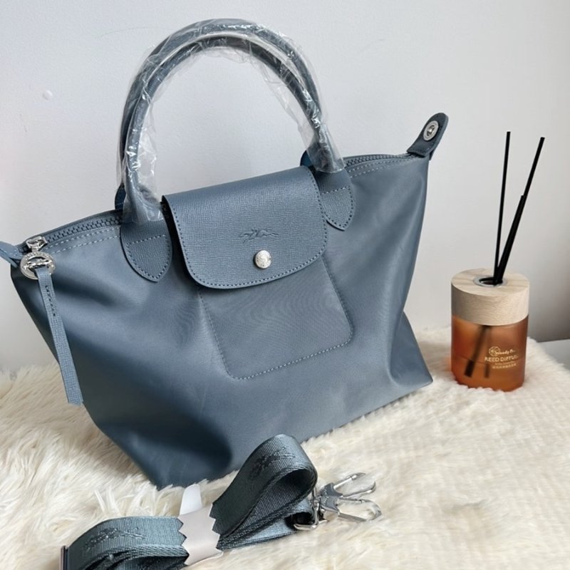【現貨】Longchamp 加厚尼龍短柄手提包 藍灰色 S號-2