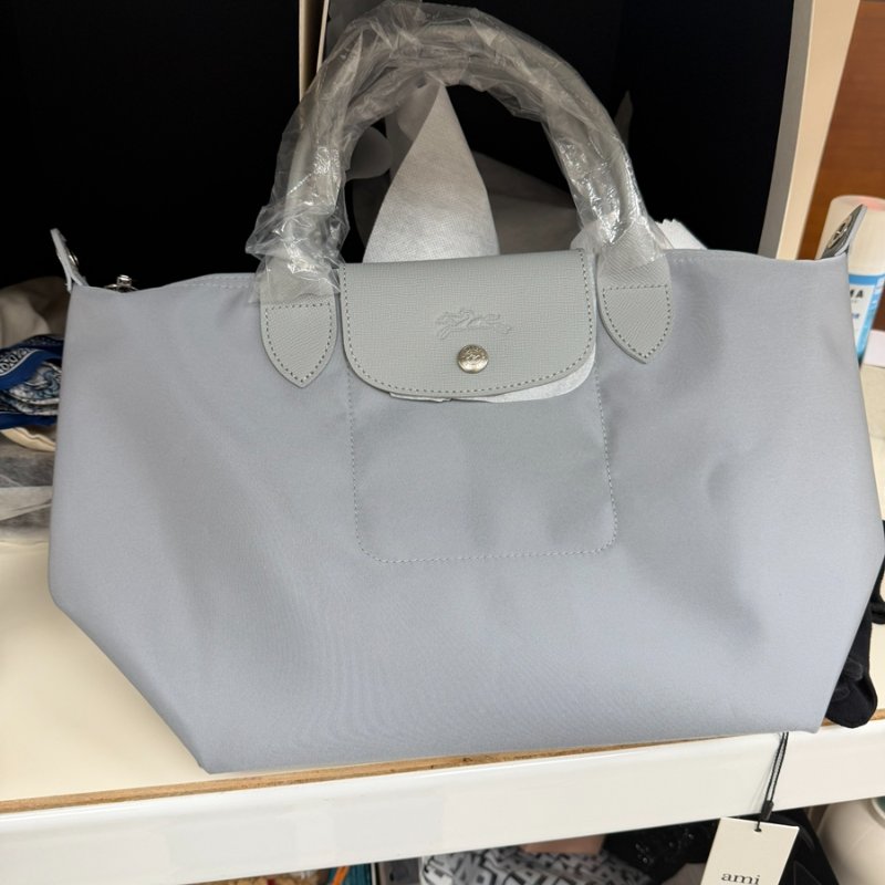【現貨】Longchamp 加厚尼龍短柄手提包 藍灰色 S號-4
