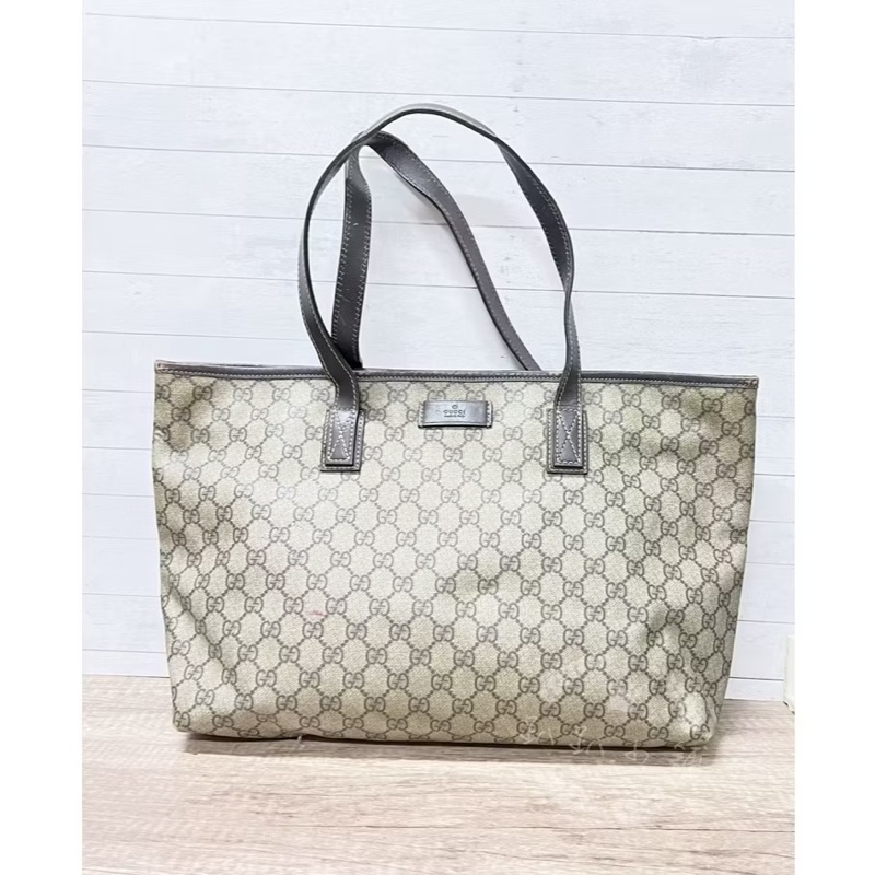 ~~趴趴小舖~~正品Gucci211137經典防水PVC肩背包／托特包-0