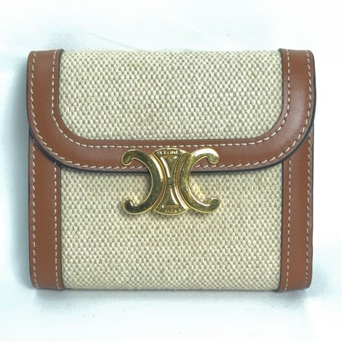 🌷Celine 皮革x麻布雙拼短夾錢包｜經典花紋✦fufu style 精品✦ 氣質款｜皮夾.錢包