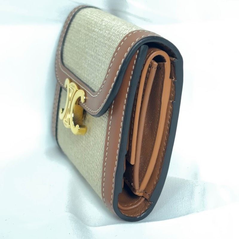 🌷Celine 皮革x麻布雙拼短夾錢包｜經典花紋✦fufu style 精品✦ 氣質款｜皮夾.錢包-2