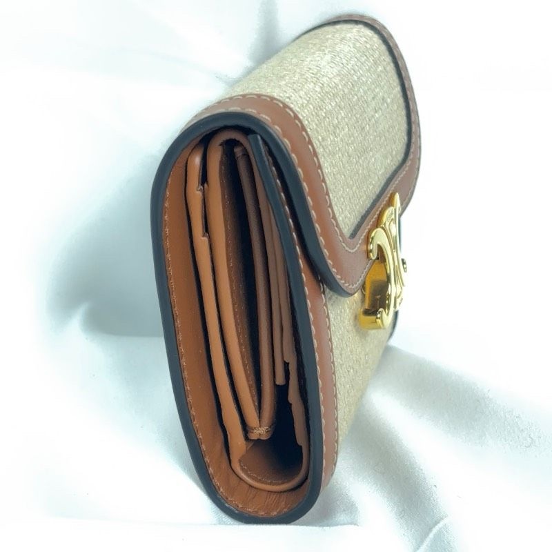 🌷Celine 皮革x麻布雙拼短夾錢包｜經典花紋✦fufu style 精品✦ 氣質款｜皮夾.錢包-3