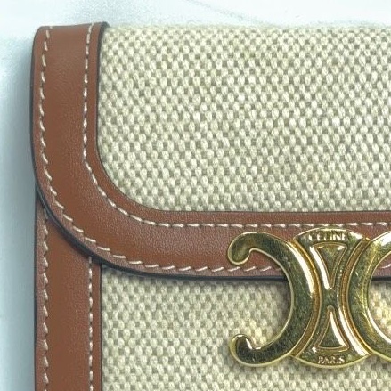 🌷Celine 皮革x麻布雙拼短夾錢包｜經典花紋✦fufu style 精品✦ 氣質款｜皮夾.錢包-5