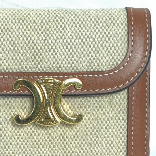 🌷Celine 皮革x麻布雙拼短夾錢包｜經典花紋✦fufu style 精品✦ 氣質款｜皮夾.錢包-6