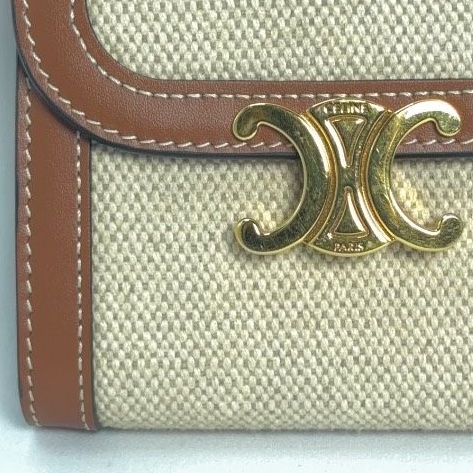 🌷Celine 皮革x麻布雙拼短夾錢包｜經典花紋✦fufu style 精品✦ 氣質款｜皮夾.錢包-7