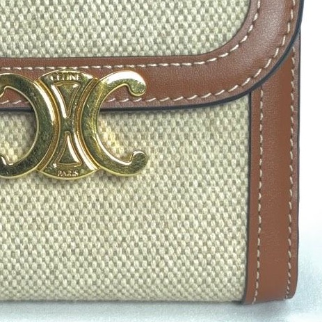 🌷Celine 皮革x麻布雙拼短夾錢包｜經典花紋✦fufu style 精品✦ 氣質款｜皮夾.錢包-8