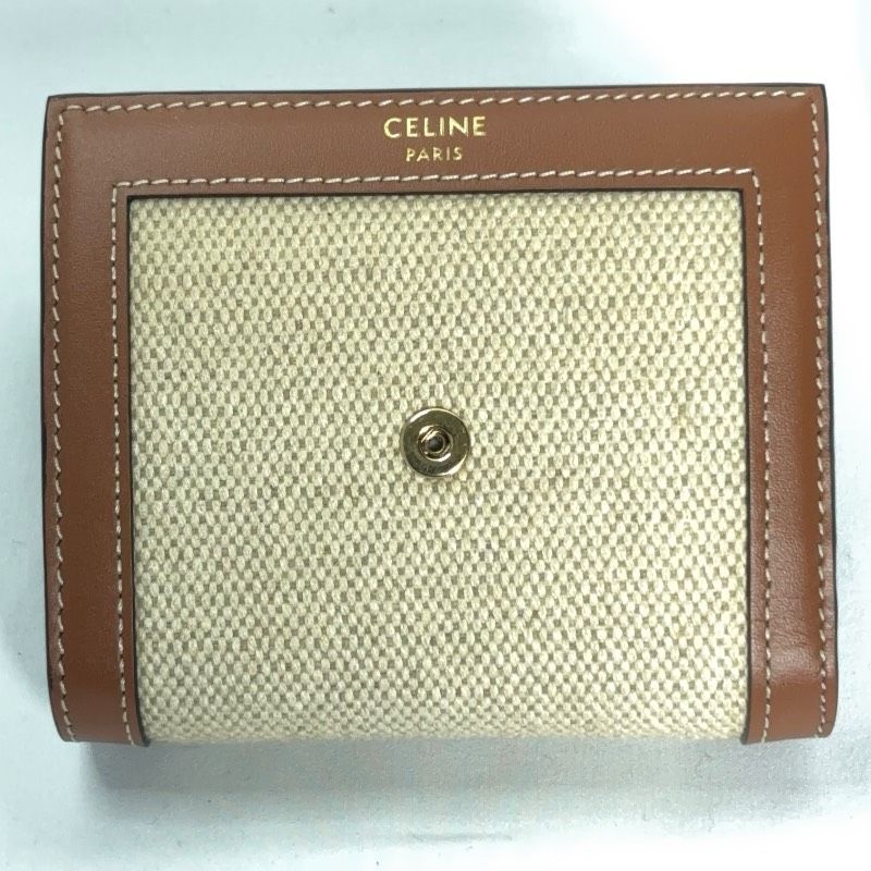 🌷Celine 皮革x麻布雙拼短夾錢包｜經典花紋✦fufu style 精品✦ 氣質款｜皮夾.錢包-13