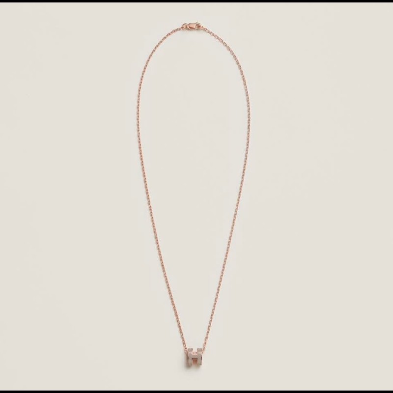 Hermes mini pop H 奶茶玫瑰金項鍊-1