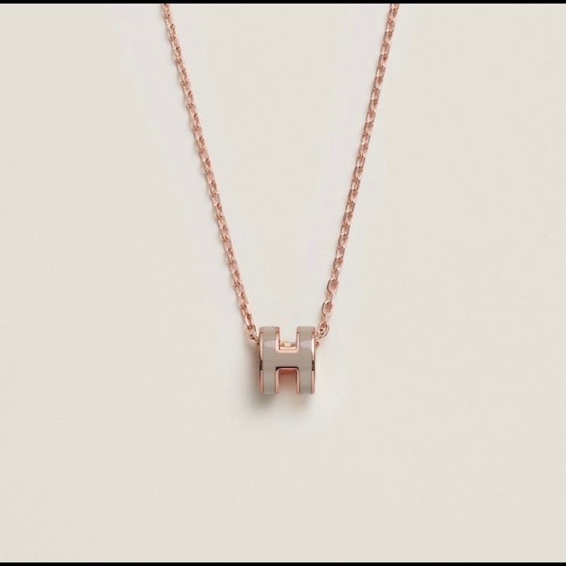 Hermes mini pop H 奶茶玫瑰金項鍊-2
