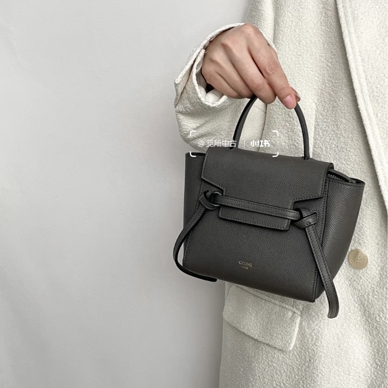賽琳絕版鯰魚包Celine大象灰牛皮金釦Pico Belt鯰魚包-2